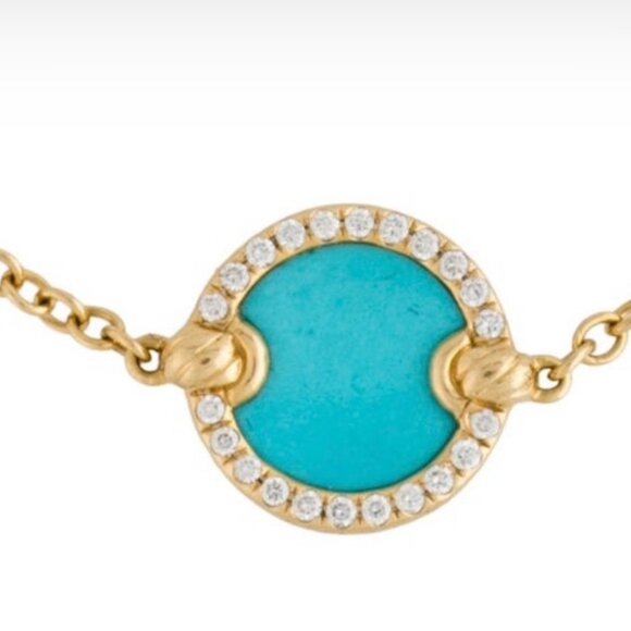 DAVID YURMAN 18K 750 YELLOW GOLD TURQUOISE & DIAMOND PETITE CHAIN BRACELET - Picture 1 of 7